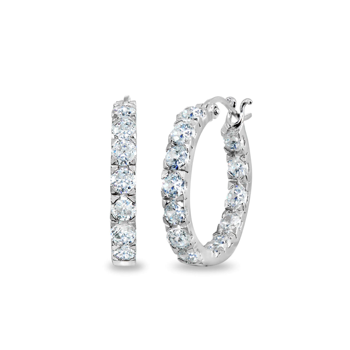 Sterling Silver Inside Out Cubic Zirconia Round 3/4 Inch Hoop Earrings