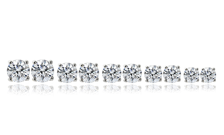 Sterling Silver 5 Pair Cubic Zirconia Round Stud Earrings