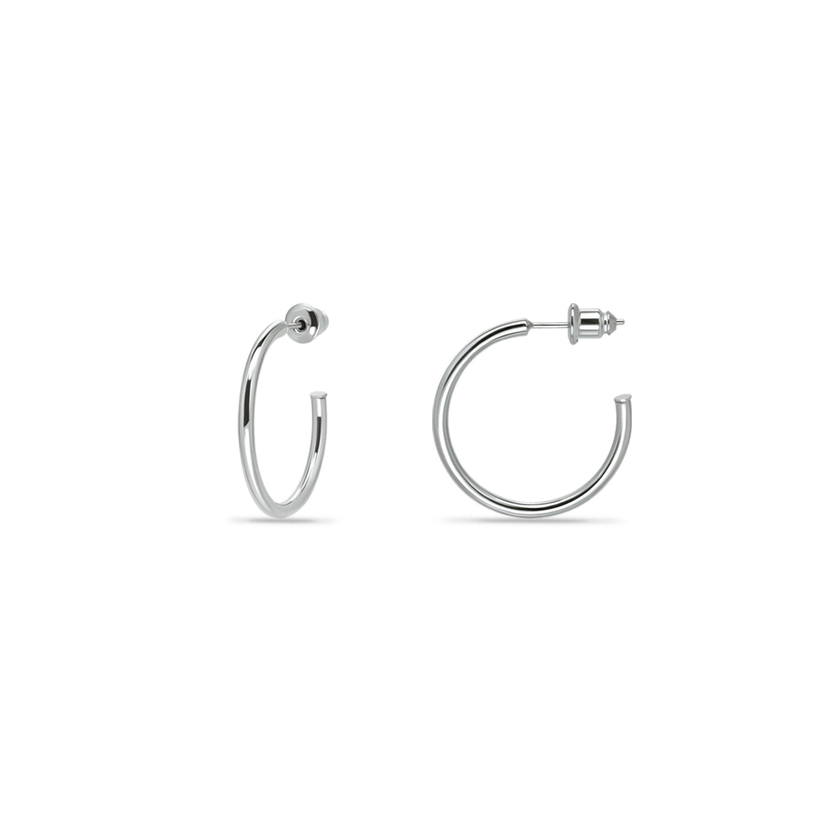 14K White Gold Plated Lightweight Open Hoop Earrings for Women Girls with Sterling Silver Posts