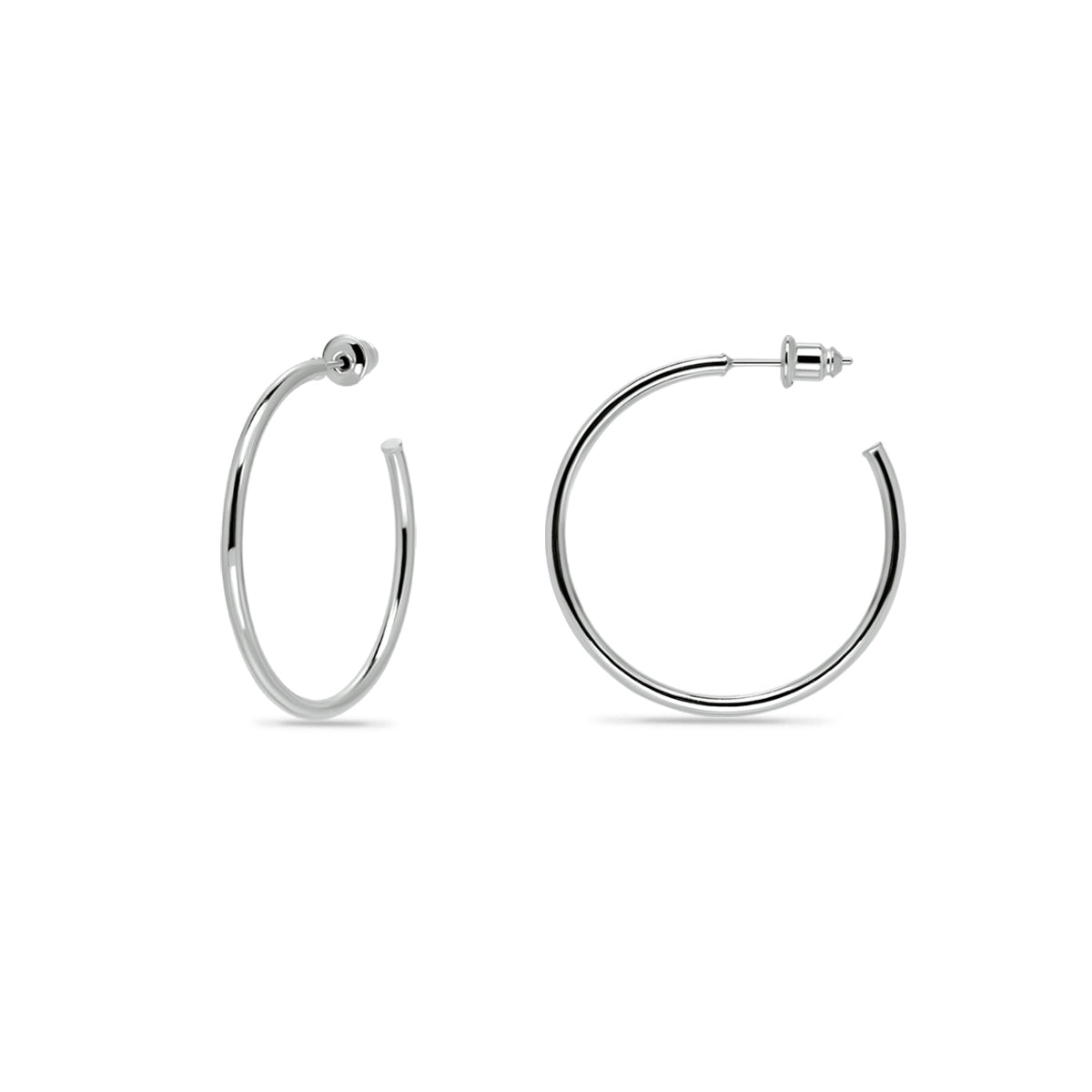 14K White Gold Plated Lightweight Open Hoop Earrings for Women Girls with Sterling Silver Posts