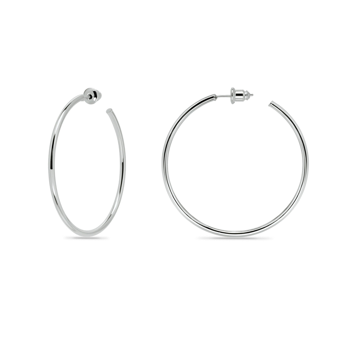 14K White Gold Plated Lightweight Open Hoop Earrings for Women Girls with Sterling Silver Posts