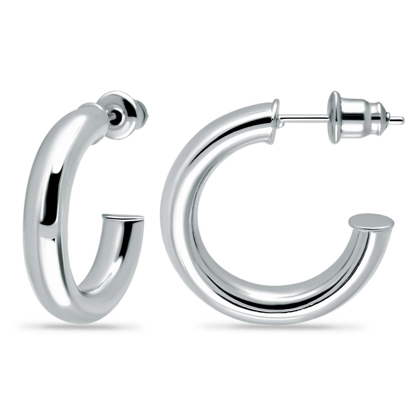 14K White Gold Plated Lightweight Chunky Open Hoop Earrings with Sterling Silver Posts