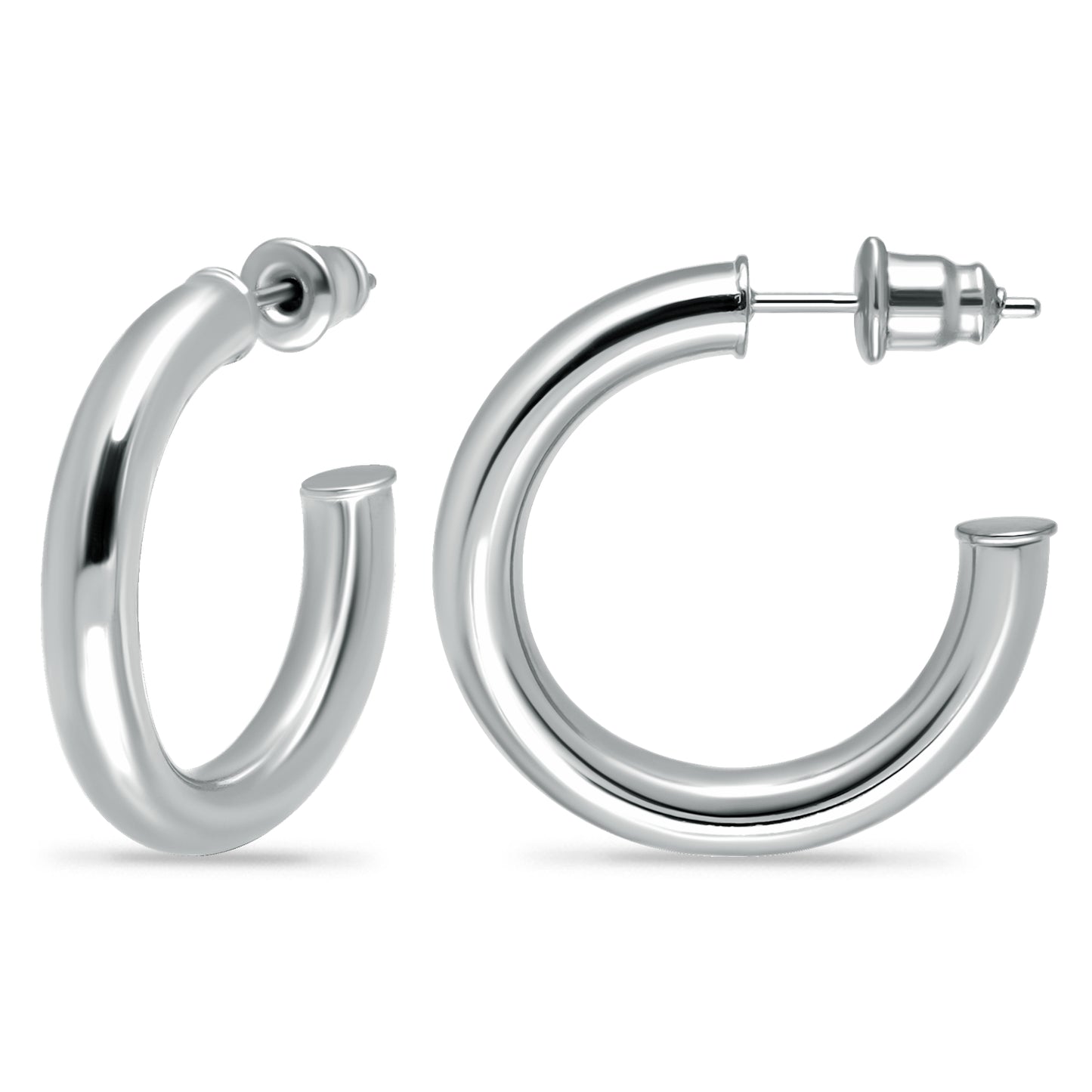 14K White Gold Plated Lightweight Chunky Open Hoop Earrings with Sterling Silver Posts