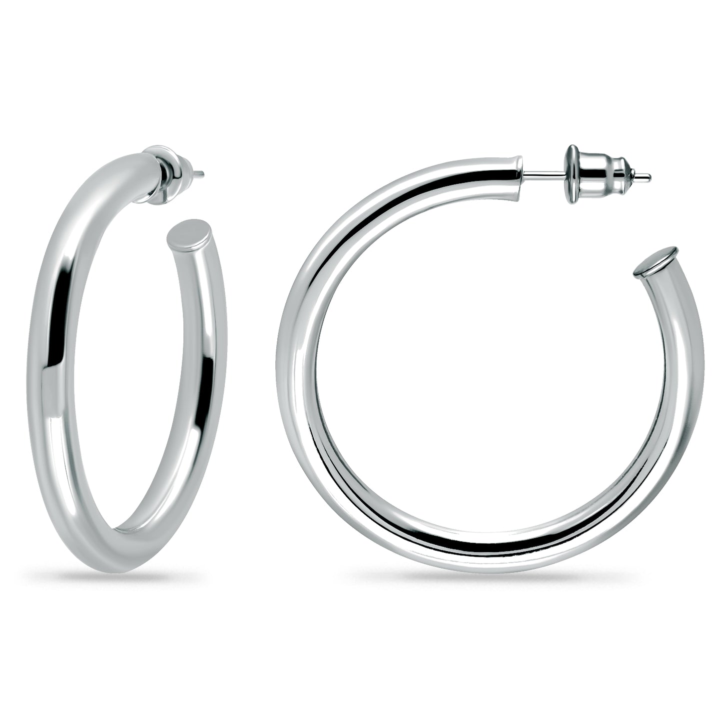 14K White Gold Plated Lightweight Chunky Open Hoop Earrings with Sterling Silver Posts