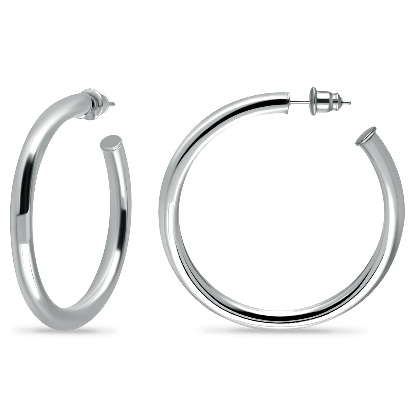 14K White Gold Plated Lightweight Chunky Open Hoop Earrings with Sterling Silver Posts