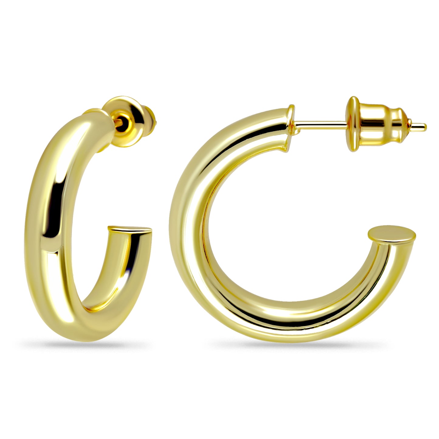 14K Gold Plated Lightweight Chunky Open Hoop Earrings with Sterling Silver Posts