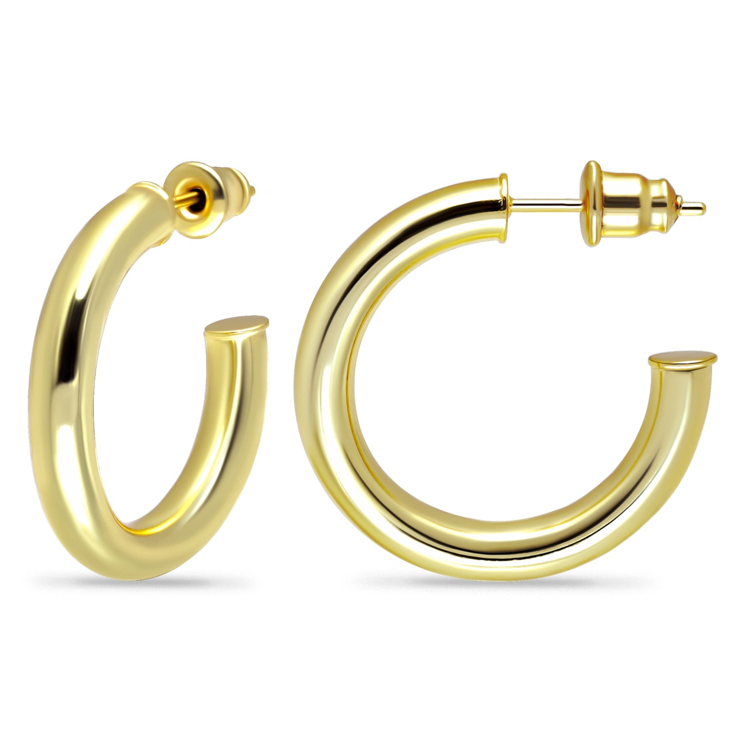 14K Gold Plated Lightweight Chunky Open Hoop Earrings with Sterling Silver Posts