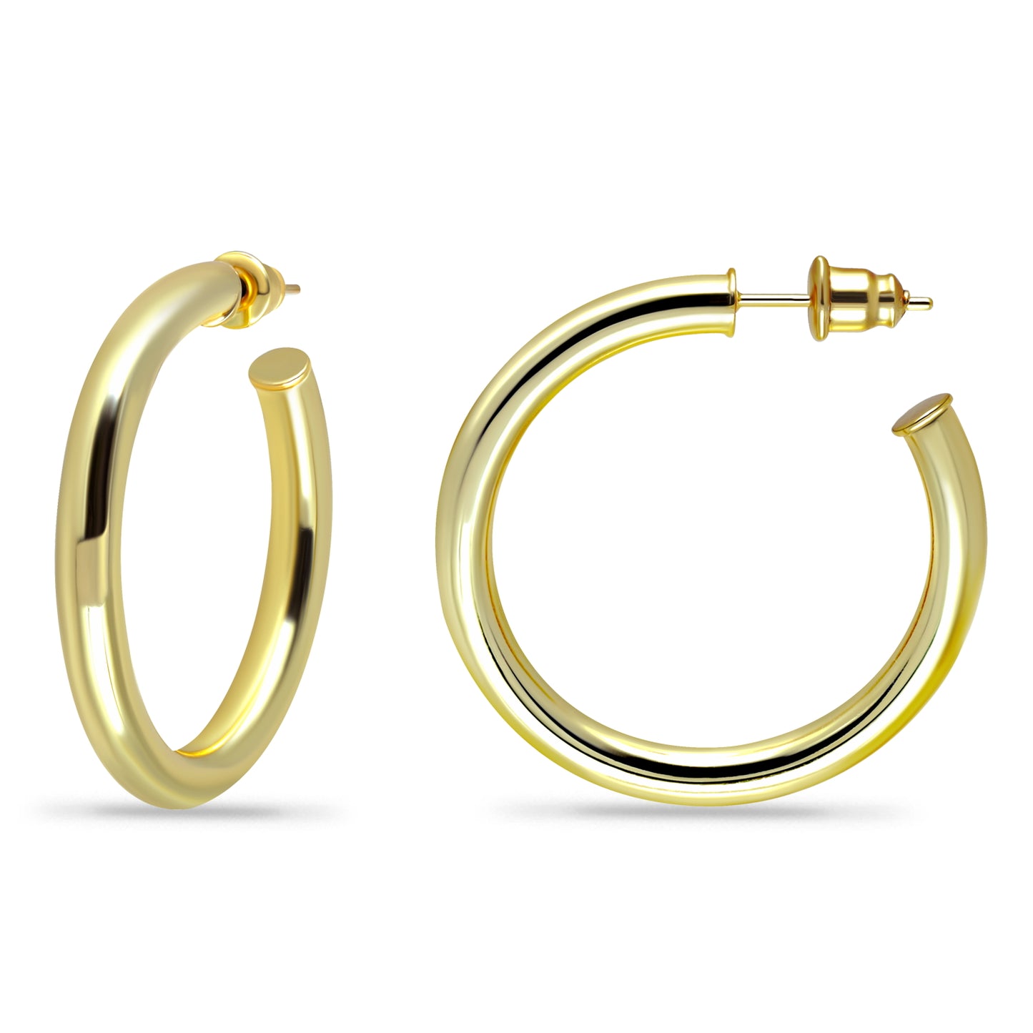 14K Gold Plated Lightweight Chunky Open Hoop Earrings with Sterling Silver Posts