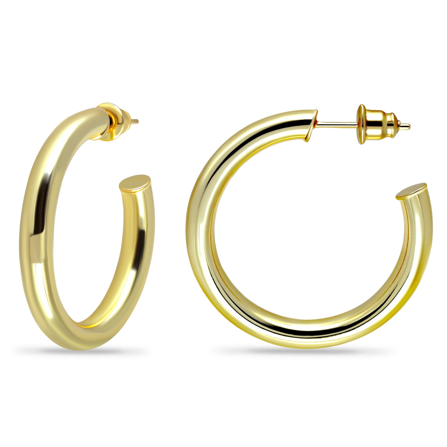 14K Gold Plated Lightweight Chunky Open Hoop Earrings with Sterling Silver Posts