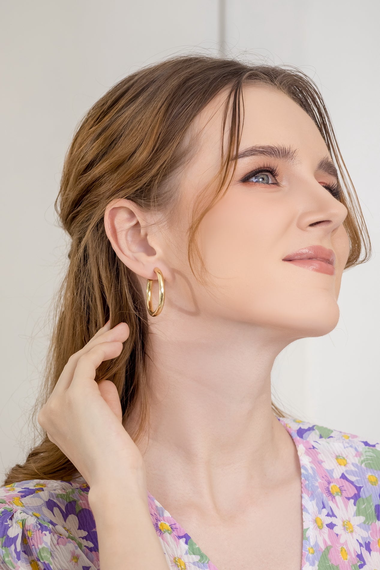 14K Gold Plated Lightweight Chunky Open Hoop Earrings with Sterling Silver Posts