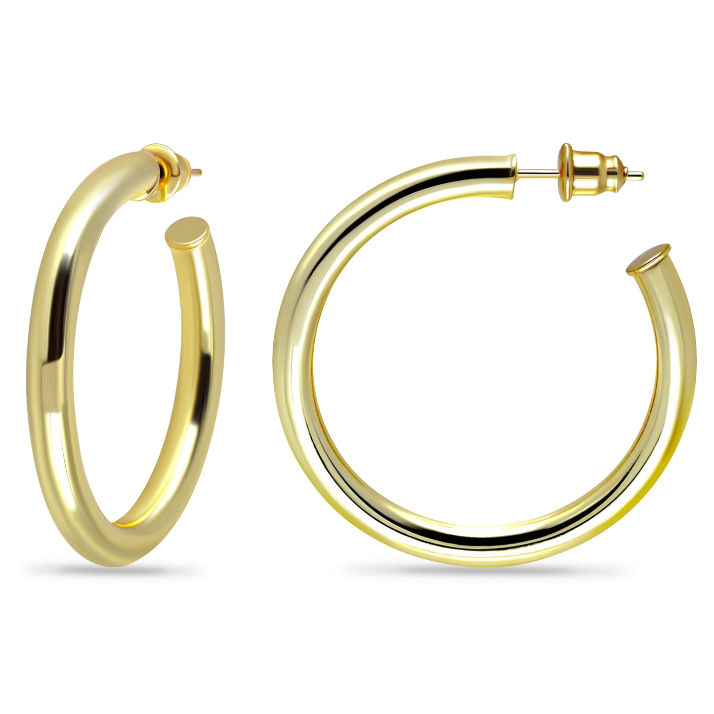 14K Gold Plated Lightweight Chunky Open Hoop Earrings with Sterling Silver Posts