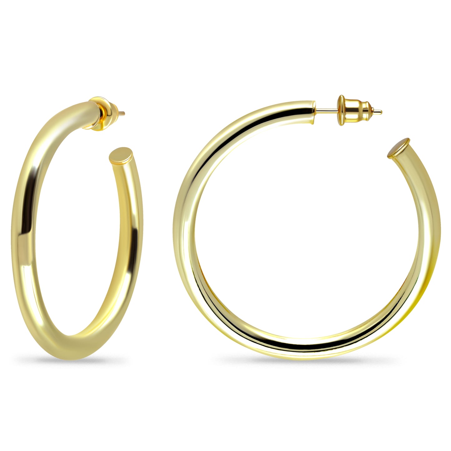 14K Gold Plated Lightweight Chunky Open Hoop Earrings with Sterling Silver Posts
