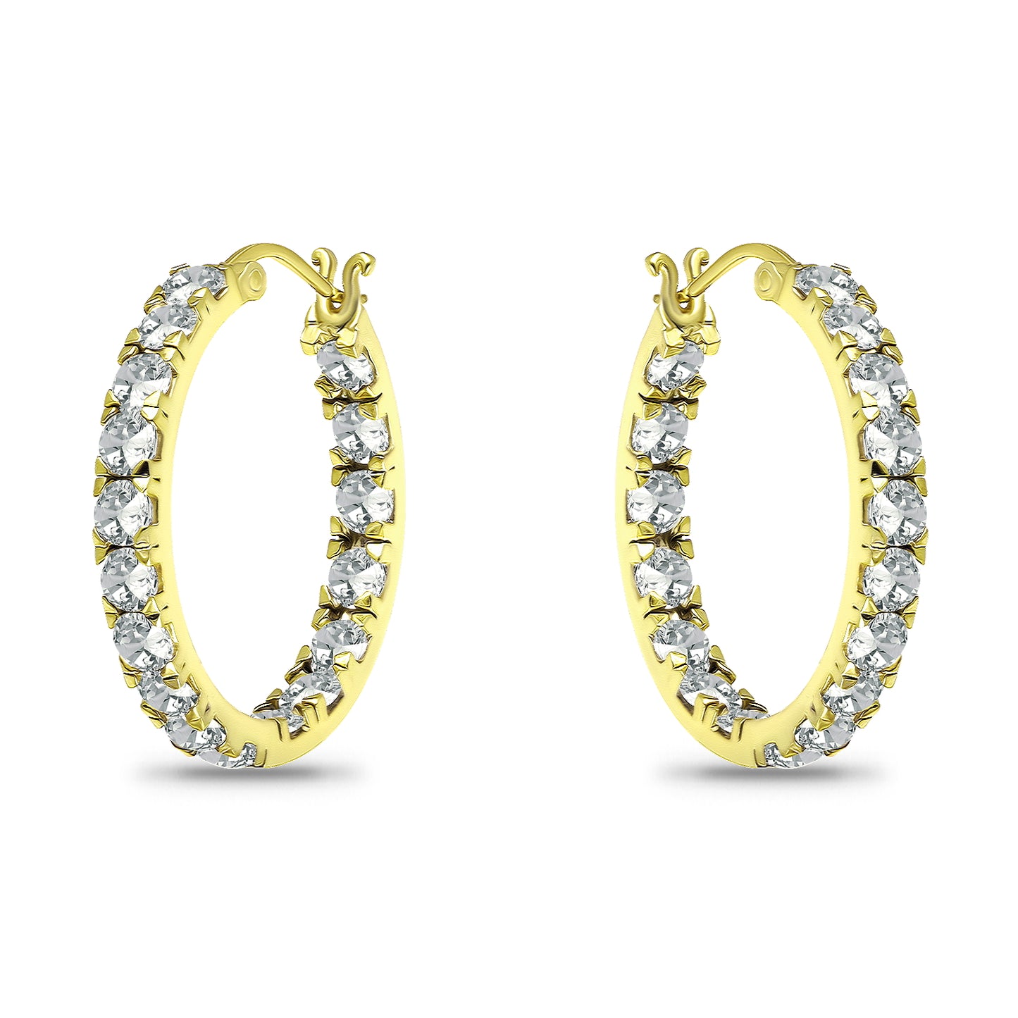 14K Gold Plated Cubic Zirconia Inside Out Hoop Earrings with Sterling Silver Posts