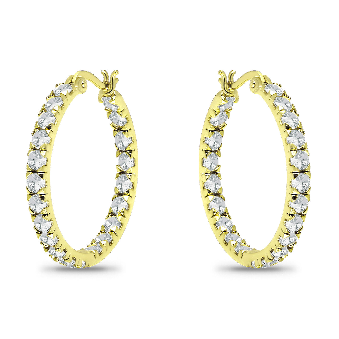 14K Gold Plated Cubic Zirconia Inside Out Hoop Earrings with Sterling Silver Posts