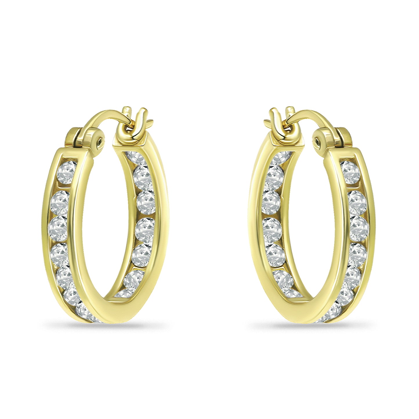 14K Gold Plated Channel-set Cubic Hoop Earrings with Sterling Silver Posts