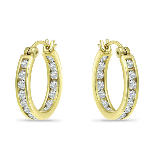 14K Gold Plated Channel-set Cubic Hoop Earrings with Sterling Silver Posts