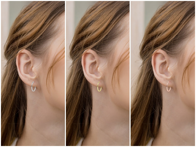 14K Gold Plated Set of 3 Lightweight Open Hoop Earrings with Sterling Silver Posts