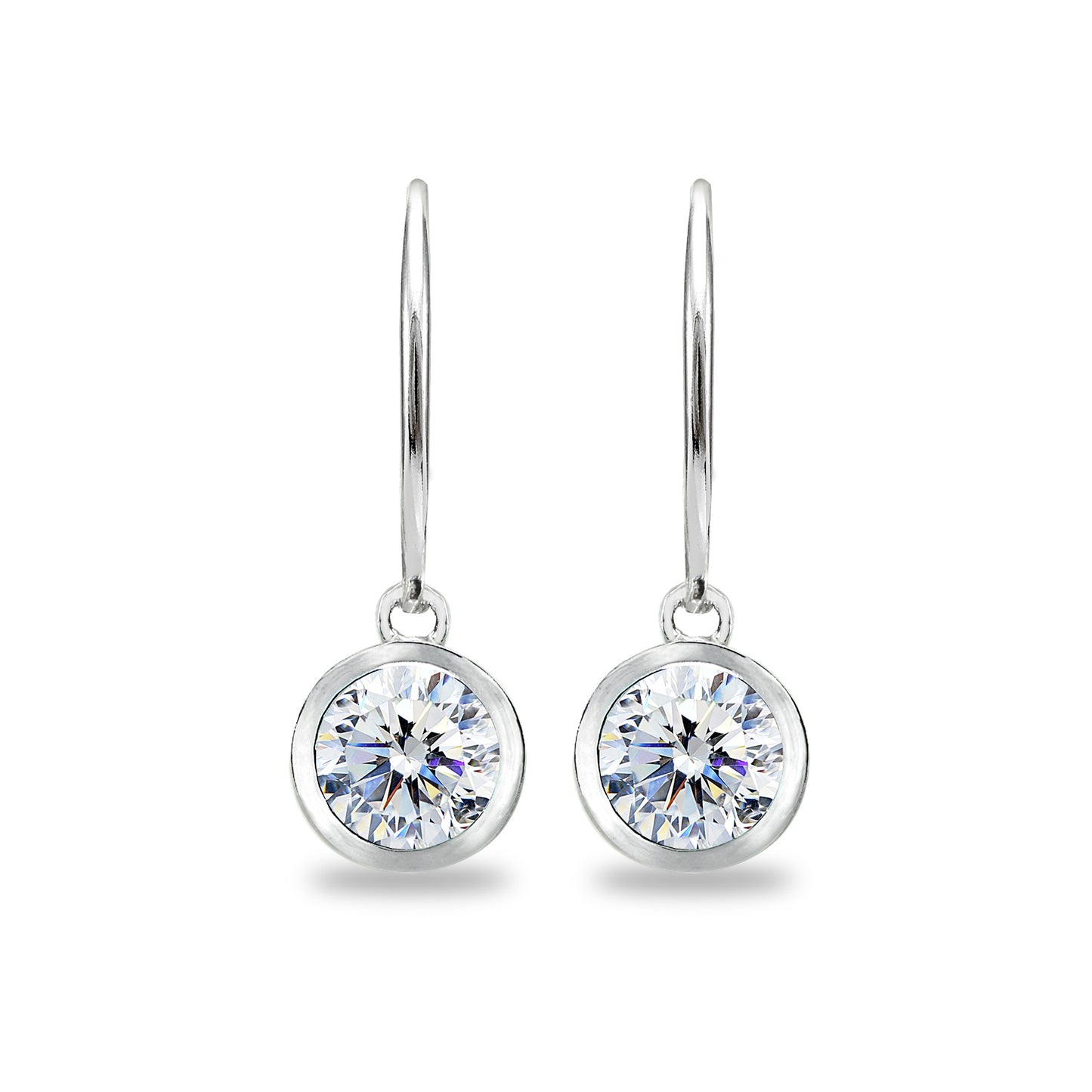 Sterling Silver Round Bezel-Set Sparkling AAA Cubic Zirconia Dainty Dangle Earrings