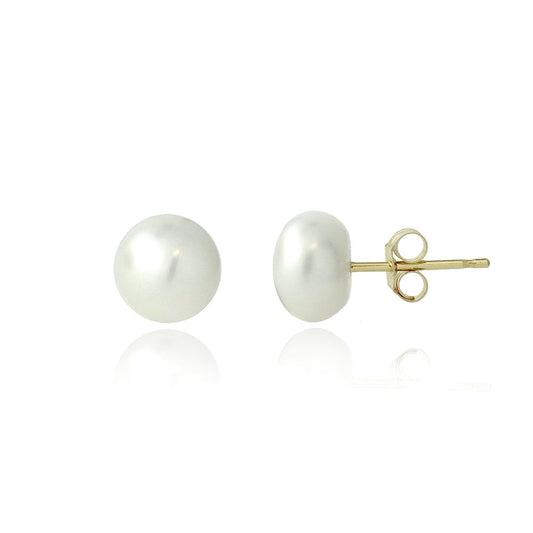 10K Gold White 6-6.5mm Freshwater Pearl Stud Earrings