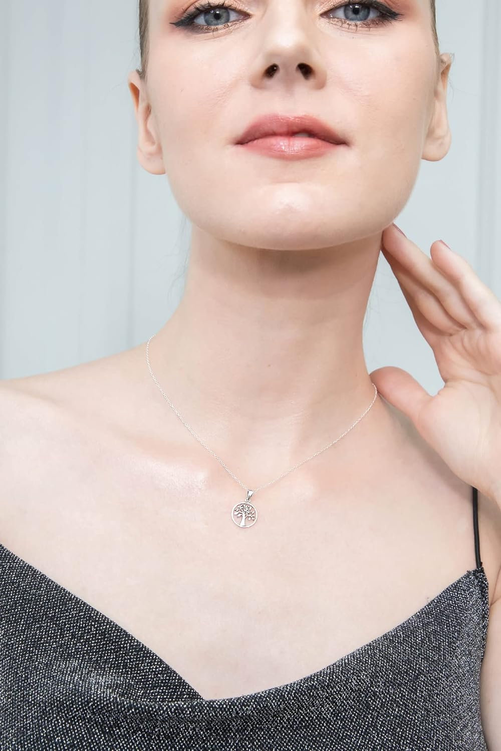 Sterling Silver Polished Tree of Life Dainty Choker Short Necklace