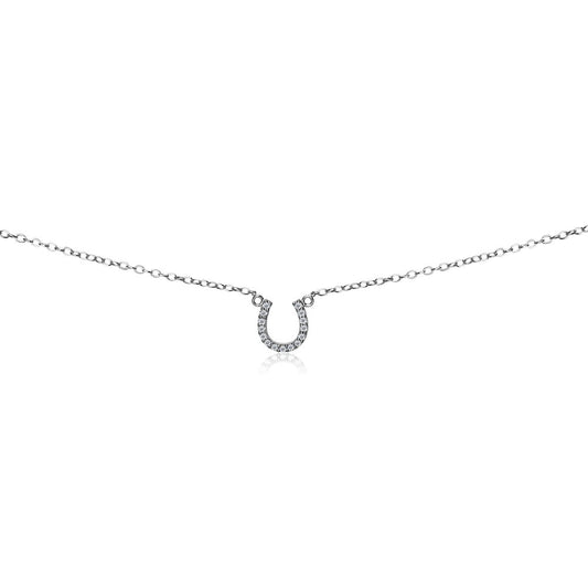 Sterling Silver Cubic Zirconia Horseshoe Short Dainty Collar Necklace