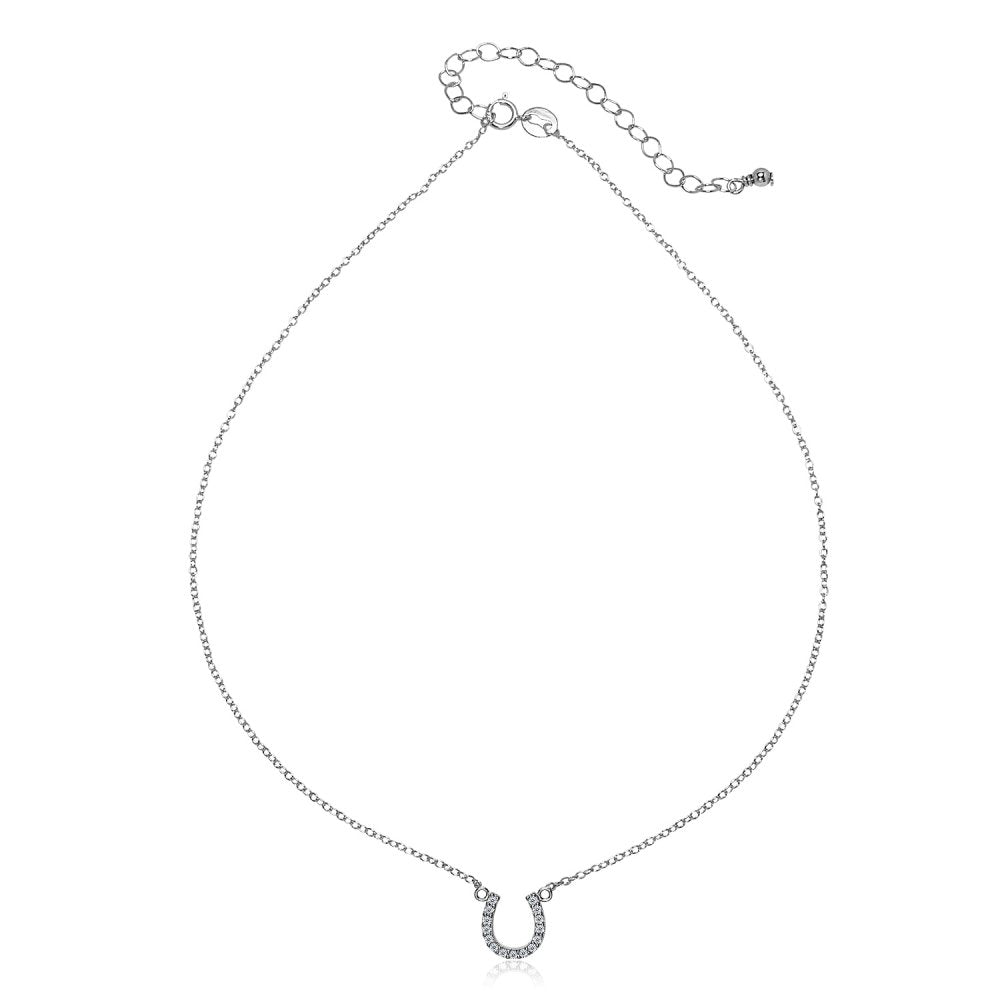 Sterling Silver Cubic Zirconia Horseshoe Short Dainty Collar Necklace