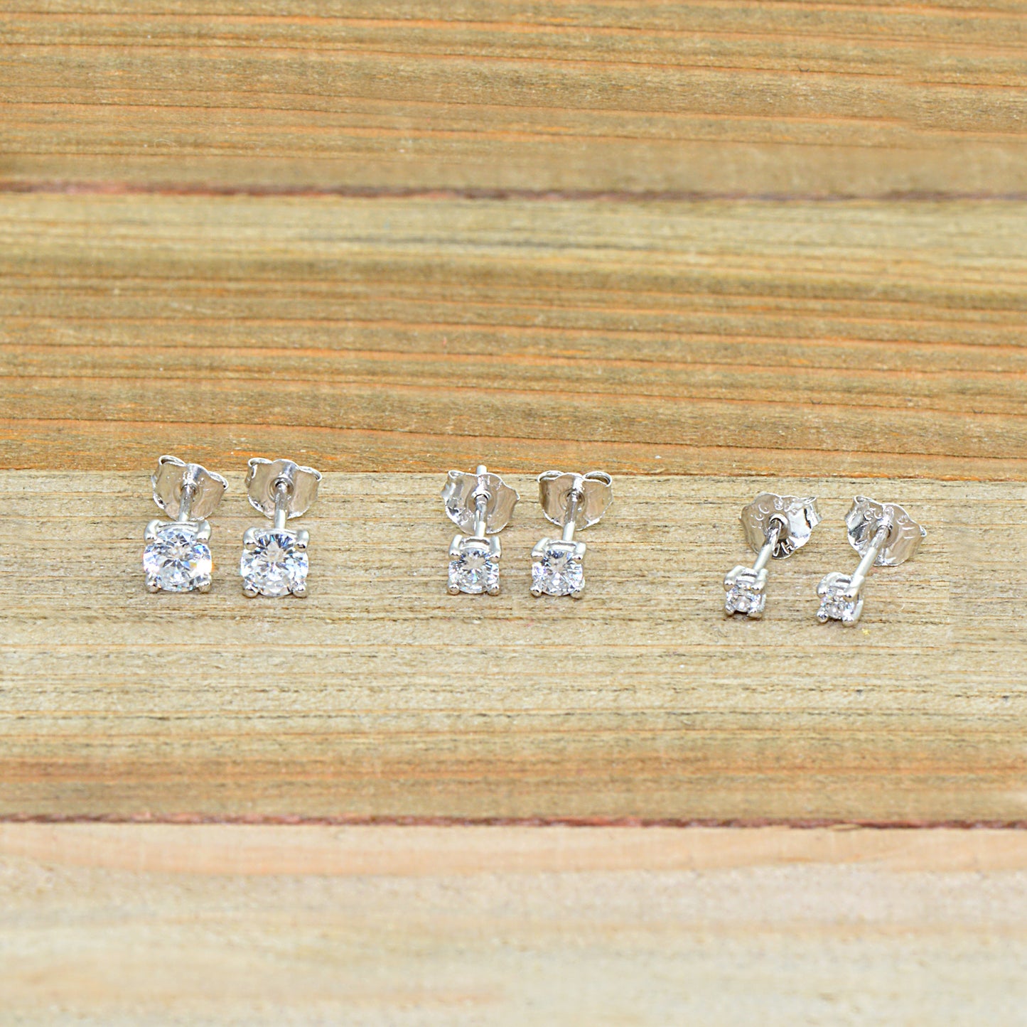 Sterling Silver Cubic Zirconia 2mm, 3mm and 4mm Round Stud Earrings Set