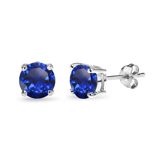 Sterling Silver 7mm Blue Sapphire Round Stud Earrings