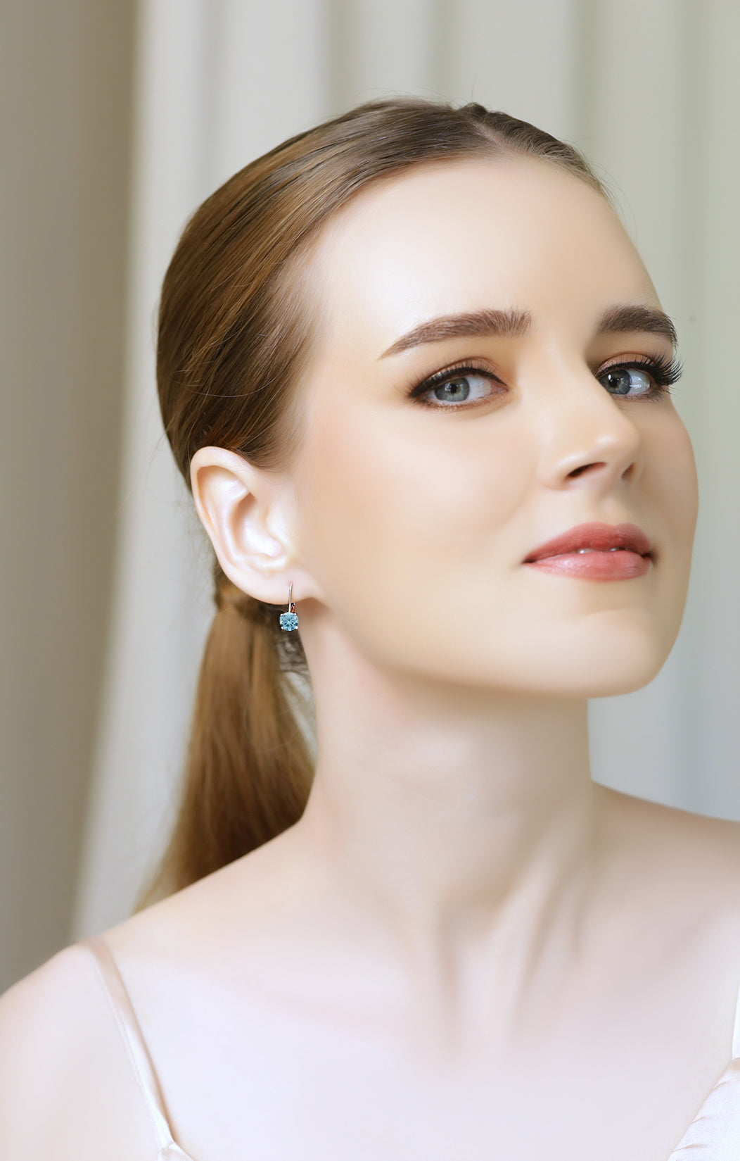 Sterling Silver Light Blue European Crystal Round-cut Leverback Earrings