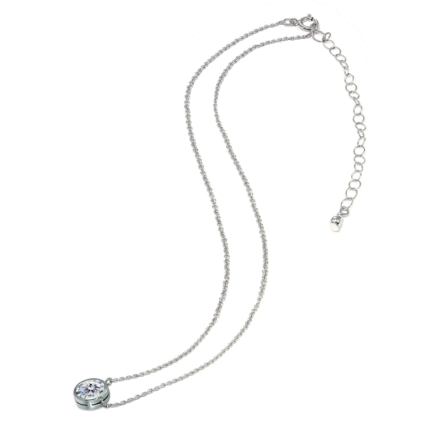 Sterling Silver AAA Cubic Zirconia Round Dainty Choker Short Necklace