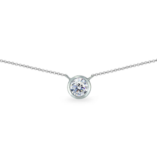 Sterling Silver AAA Cubic Zirconia Round Dainty Choker Short Necklace