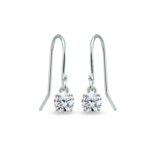 Sterling Silver Cubic Zirconia 5mm Round Solitaire Small Dainty Dangle Earrings