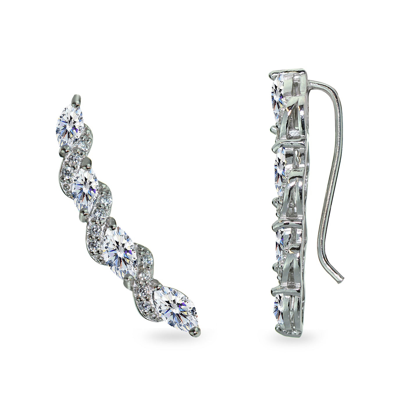 Sterling Silver Twist Climber Crawler Cubic Zirconia Hook Earrings