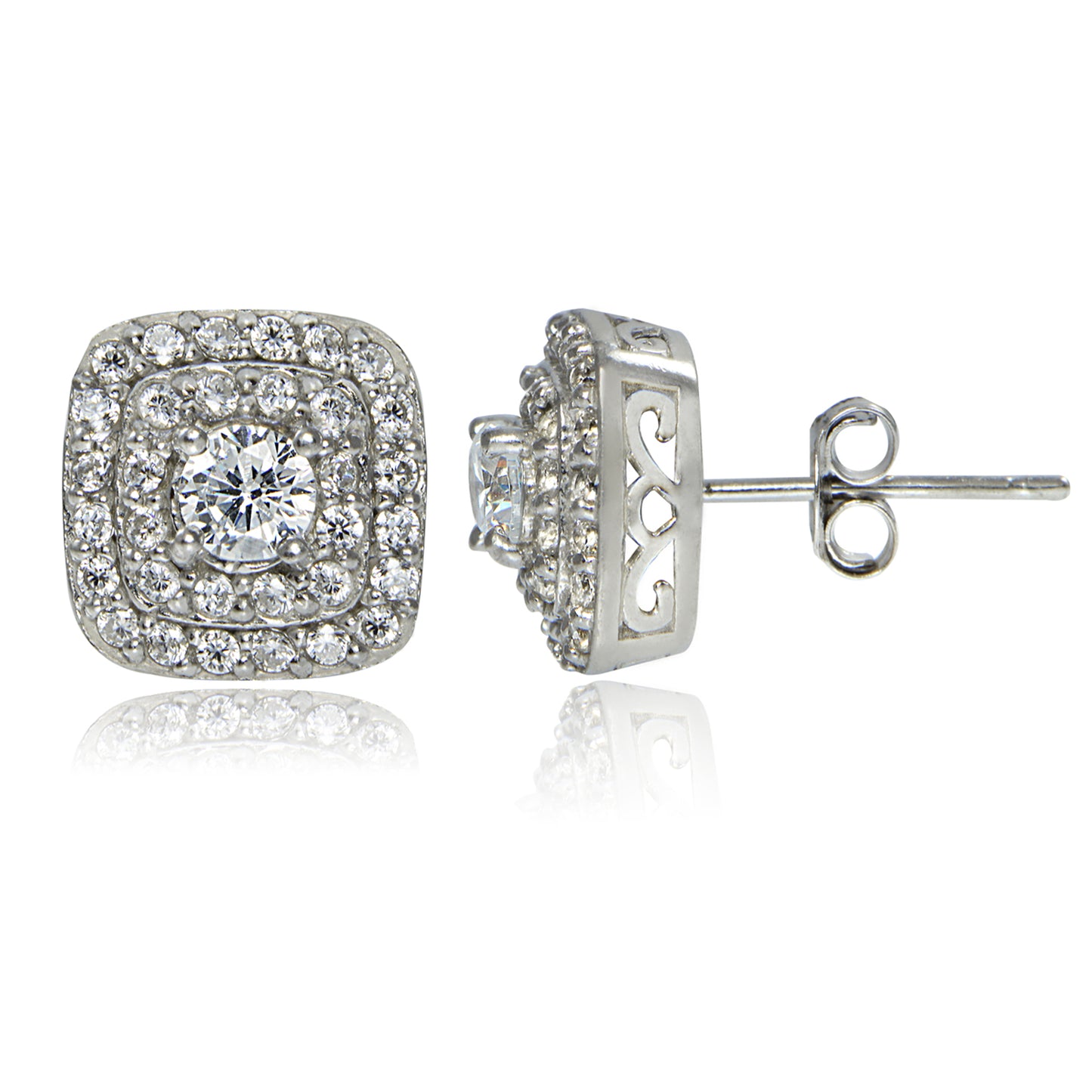 Sterling Silver Square Stud Cubic Zirconia Earrings