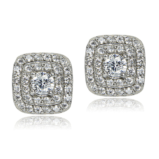 Sterling Silver Square Stud Cubic Zirconia Earrings
