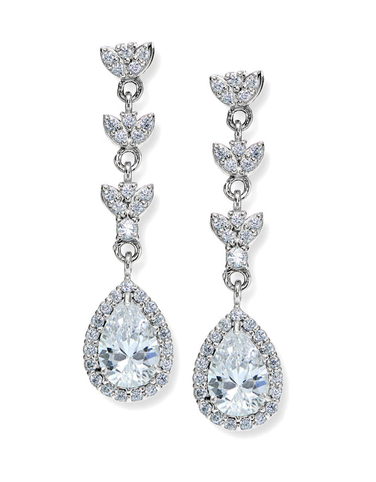 Sterling Silver Pear Shape Teardrop Bridal Earrings