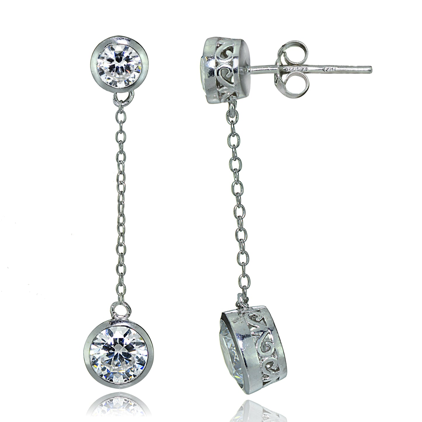 Sterling Silver Bezel-Set Cubic Zirconia Dangle Drop Earrings