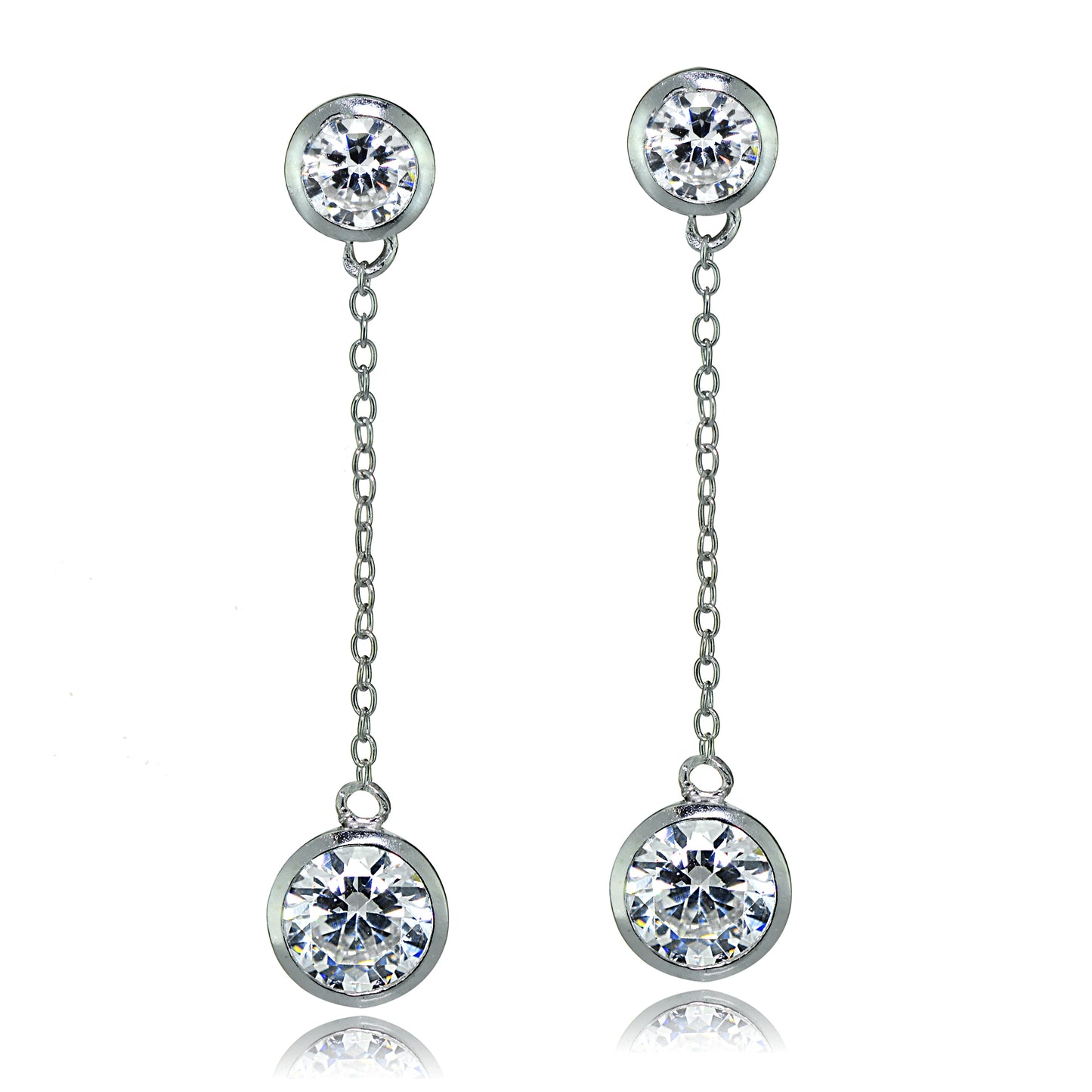 Sterling Silver Bezel-Set Cubic Zirconia Dangle Drop Earrings