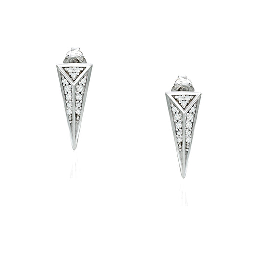 Sterling Silver Cubic Zirconia Pyramid Triangle Drop Earrings