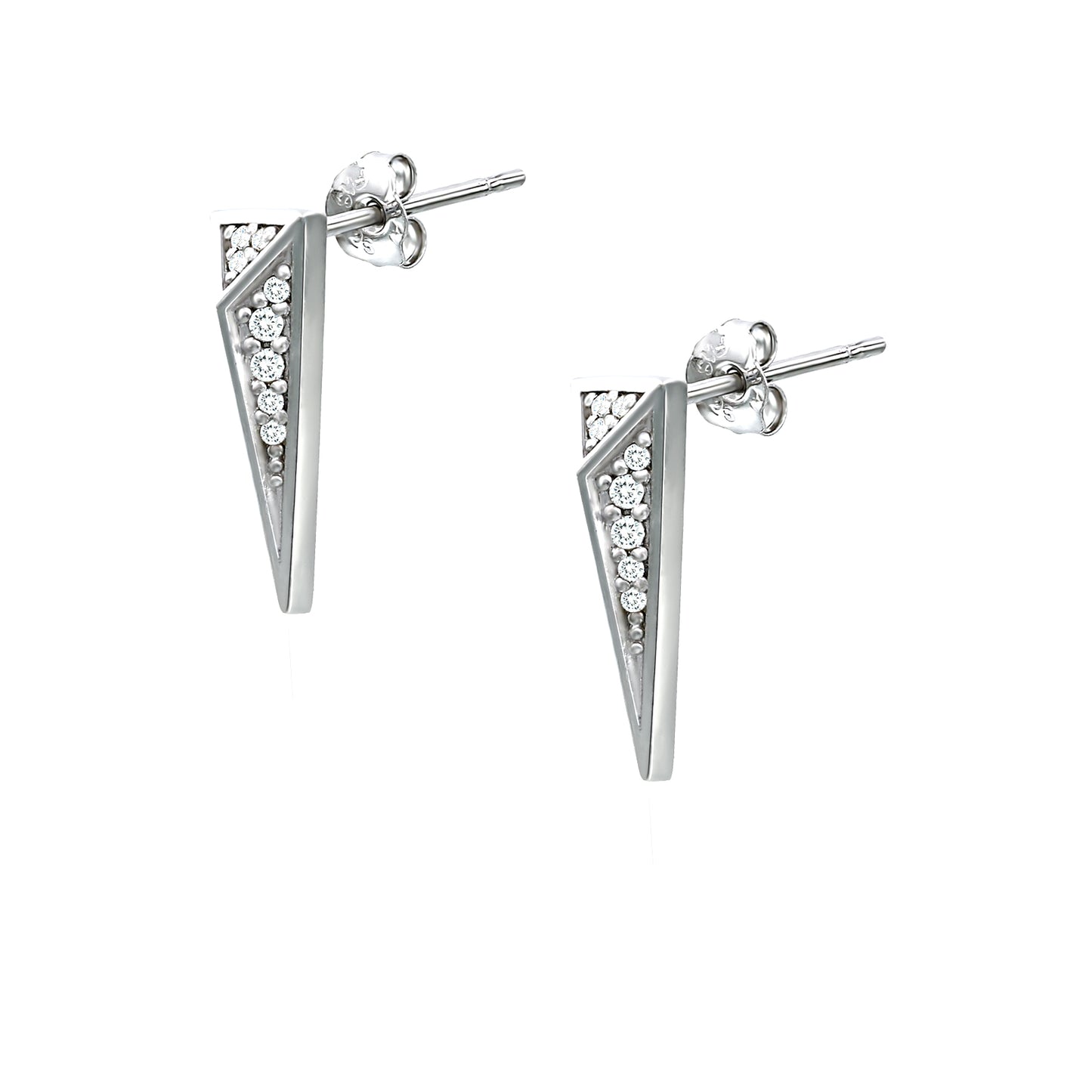Sterling Silver Cubic Zirconia Pyramid Triangle Drop Earrings