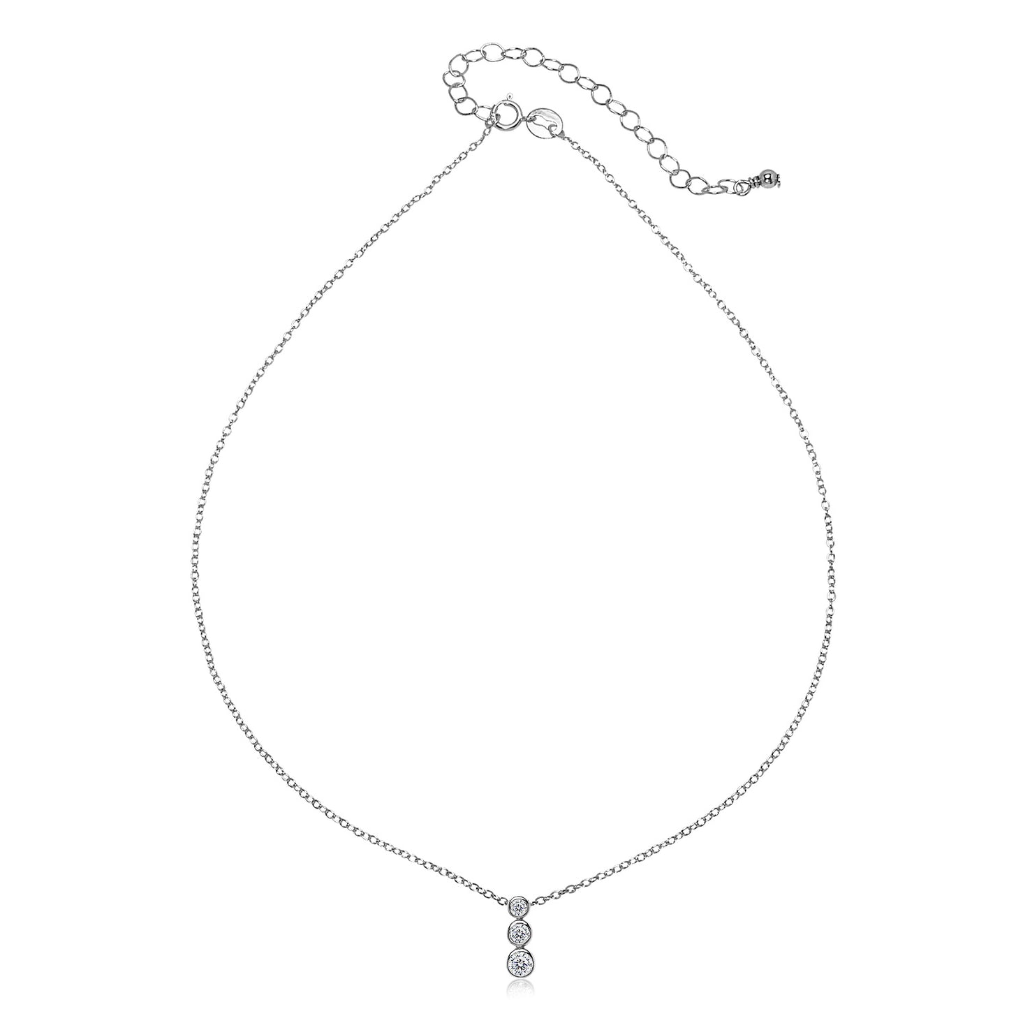 Sterling Silver Cubic Zirconia Bezel-Set Circles Dainty Choker Short Necklace