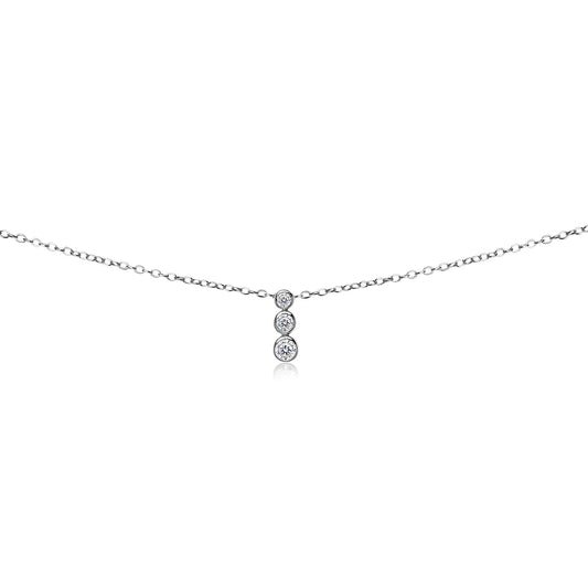 Sterling Silver Cubic Zirconia Bezel-Set Circles Dainty Choker Short Necklace
