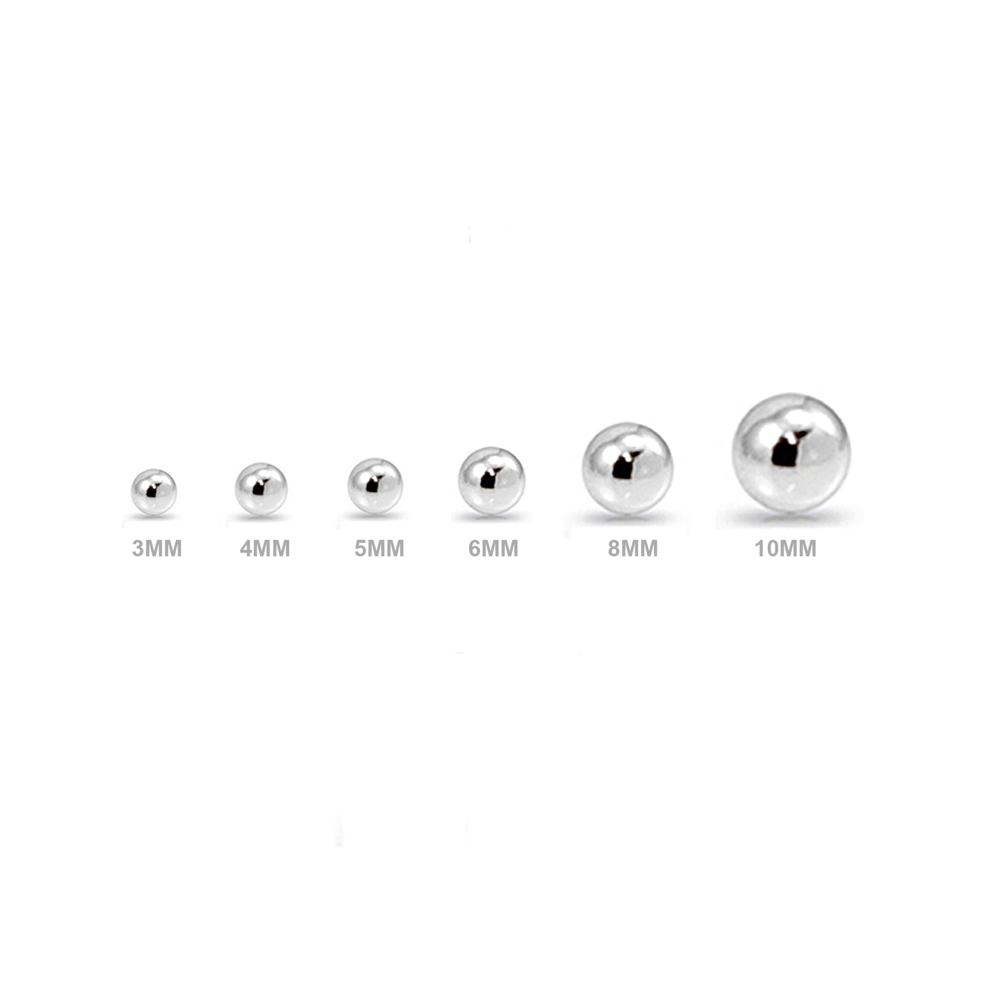 Sterling Silver 6 Pair Ball Bead Polished Stud Earrings