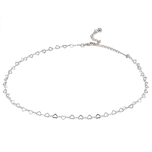 Sterling Silver Open Heart Italian Chain Dainty Layered Choker Necklace