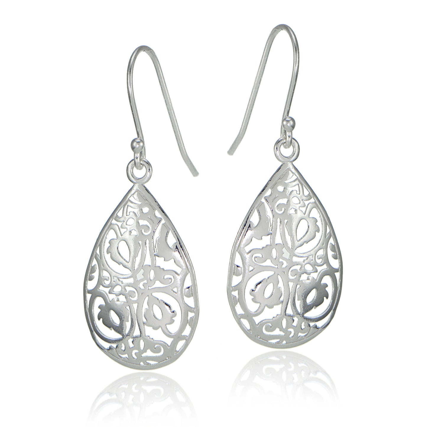 Gold Plated Sterling Silver Teardrop Pear-Shape Filigree Dangle Earrings