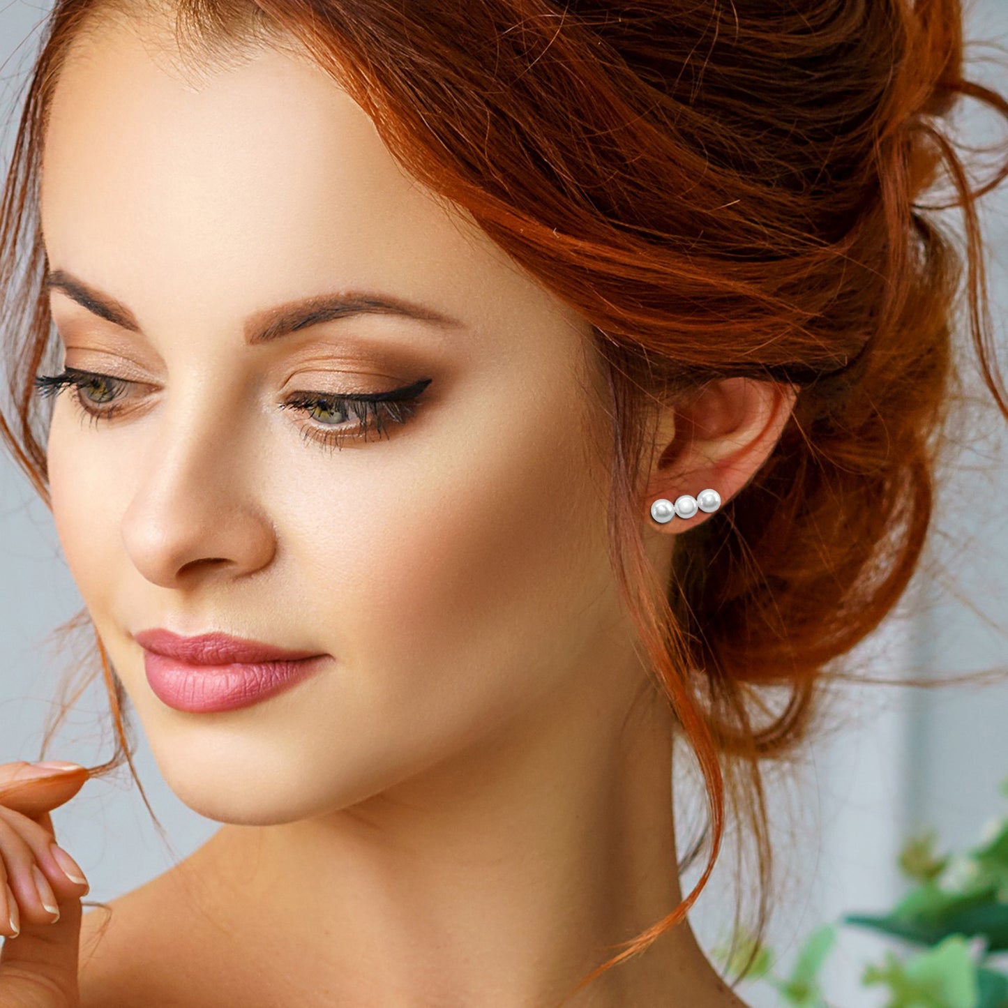 Sterling Silver Three Cultured Freshwater Pearl Button Stud Earrings