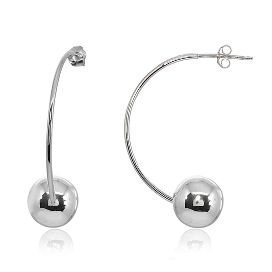Sterling Silver 10mm Bead Curved Fashion Earrings
