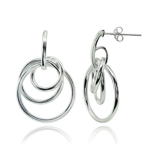 Sterling Silver Intertwined Triple Hoop Dangle Earrings