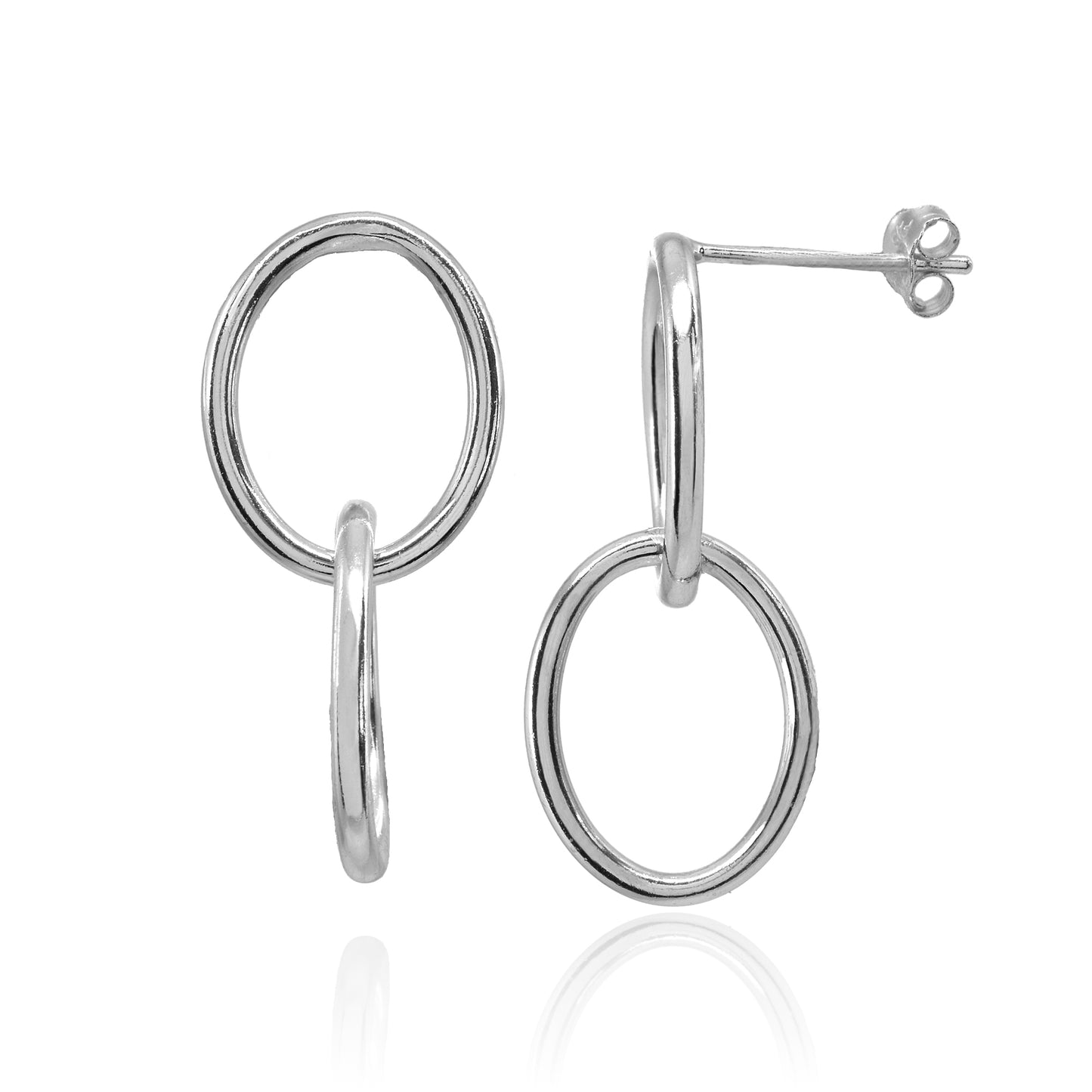Sterling Silver Intertwined Double Ovals Drop Earrings