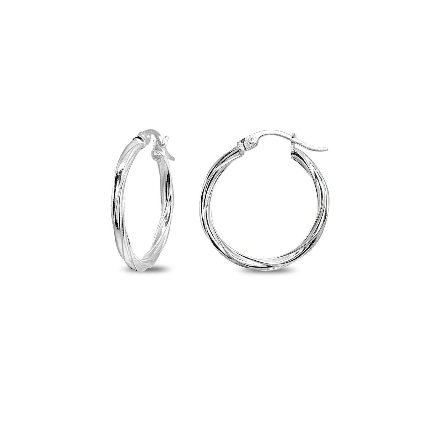 Sterling Silver 2x20mm Twist Round Small 3/4" Hoop Earrings for Women Girls